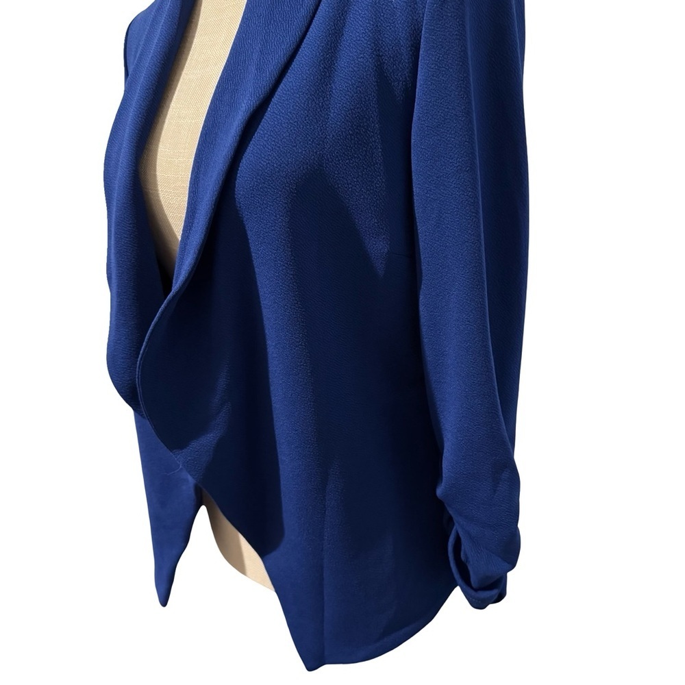 Royal Blue Blazer with Shawl Collar and Ruched Sleeves - Picture 3 of 5